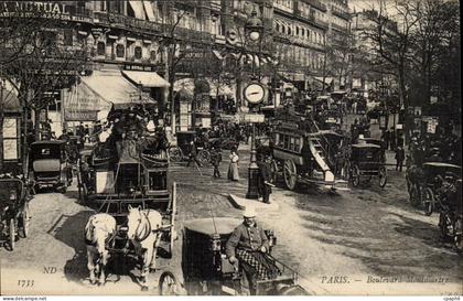 Paris CPA Boulevard Montmatre (nombreuses caleches chevaux) TOP