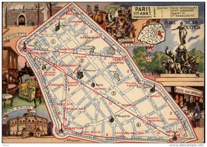 75 - PARIS - 11 ème - carte arrondissement PINCHON