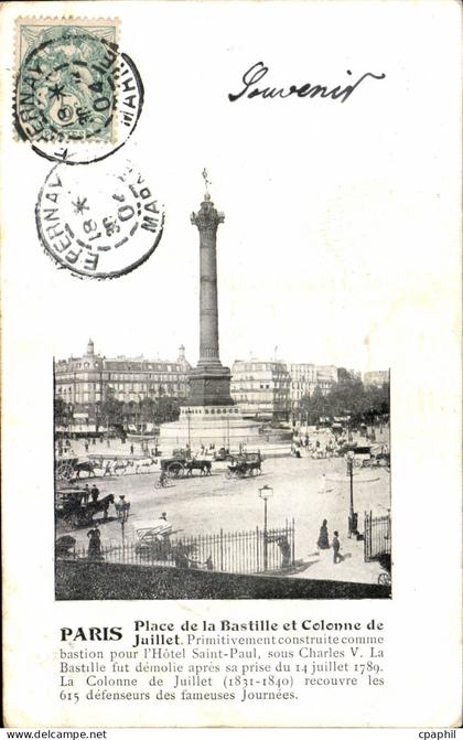 Paris - 11 - Place de la Bastille et colonne de Juillet- CPA