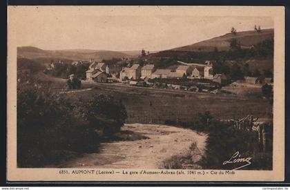 CPA Aumont, La gare d`Aumont-Aubrac (alt. 1041 m), Cie du Midi