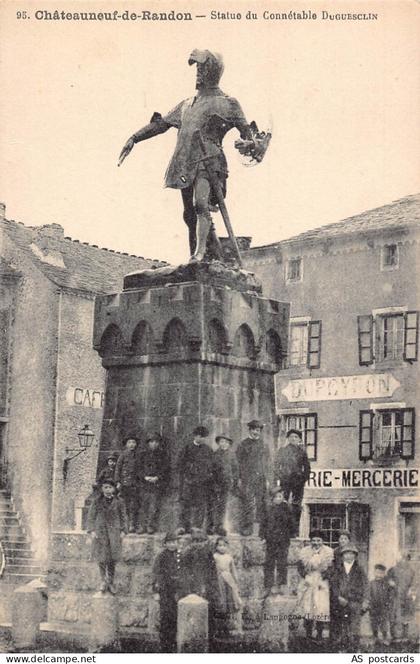 B599 France Chateauneuf de Randon Statue du Connetable Mercerie Cafe postcard