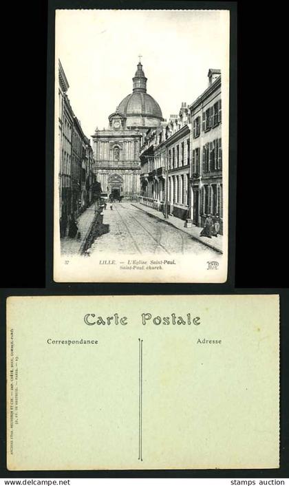 France Old Postcard LILLE Saint-Paul Church Horse Cart