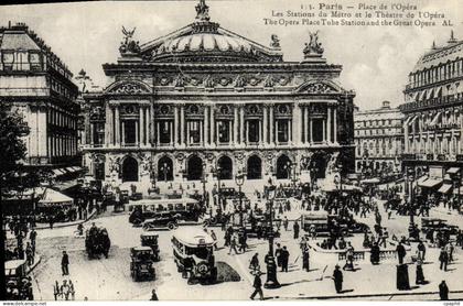 CPA Paris Place De l'Opera Les Stations Du Metro Et Le Theatre De l'Opera