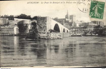 CPA Avignon Le Pont St Benezet et le Palais des Papes