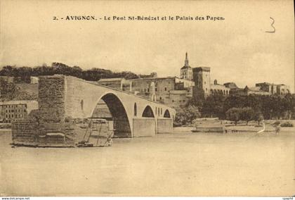 CPA Avignon Le Pont St Benezet et le Palais des Papes