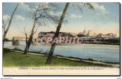 CPA Avignon Ensemble Du Pont Benezet El Palais Des Papes prise de l'ile de la Barthelasse