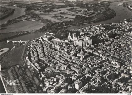 CPSM Avignon Vue aérienne Palais des Papes et Pont vallée du Rhône
