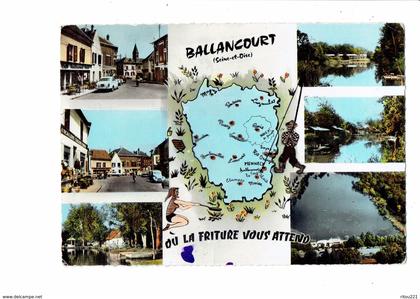 cpsm - 91 - Ballancourt sur Essonne - multivues - dessin pêcheur pin'up - café quincaillerie
