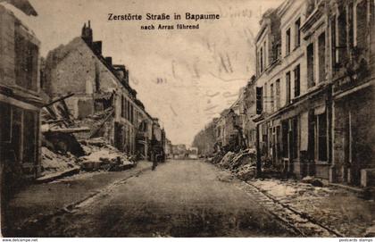 Bapaume, Zerstörte Straße nach Arras, 1. WK, Feldpost 1917
