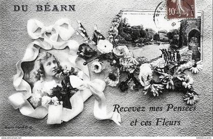 D64 - DU BEARN,  RECEVEZ MES PENSEES ET CES FLEURS  + Vue de SAUVETERRE DE BEARN