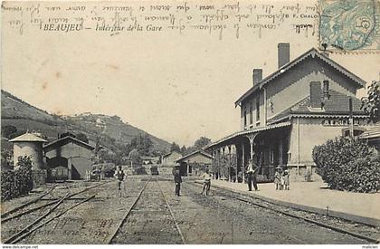 -dpts div.-ref PP164- rhone - beaujeu - la gare - gares - lignes de chemins de fer - carte bon etat -