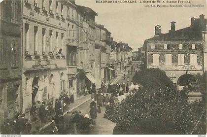 82 - Beaumont de Lomagne - L'Hotel de Ville - Statue Fermat - Animée - Correspondance - Oblitération ronde de 1904 - CPA