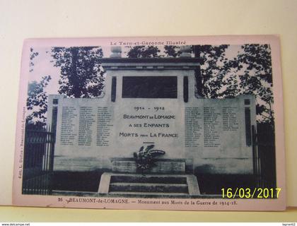 BEAUMONT-DE-LOMAGNE (TARN ET GARONNE) MONUMENT AUX MORTS DE LA GUERRE 1914-18