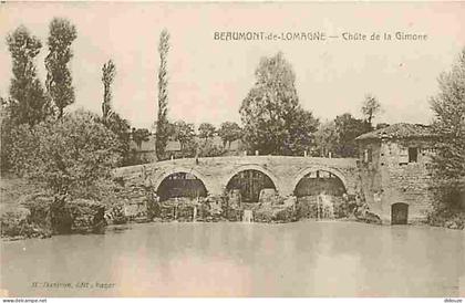 Carte Postale Ancienne - 82 - Beaumont de Lomagne - Chute de la Gimone - Pont - Correspondance - CPA - Voir Scans Recto-