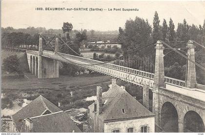 CPA Beaumont-sur-Sarthe Le Pont suspendu