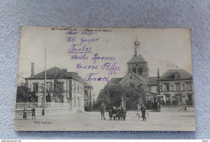 Cpa 1914, Bétheniville, l'église et la mairie, Marne 51