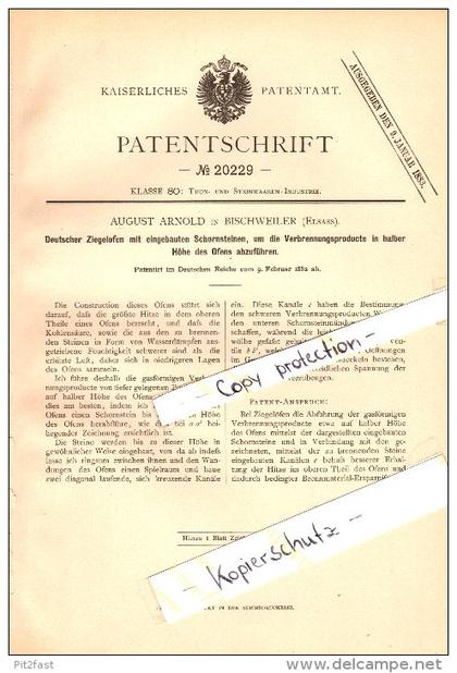 Original Patent - August Arnold à Bischweiler / Bischwiller , 1882 , Poêle en brique allemande avec cheminée !!!