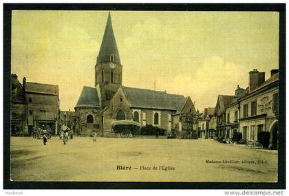 37 - BLÉRÉ - Belle carte toilée - Place de l'Église