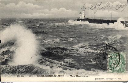 CPA Boulogne Sur Mer Mer Houleuse Phare