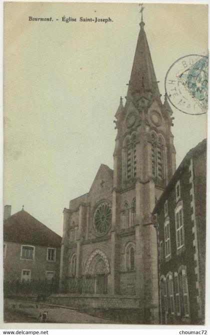 (52) 005, Bourmont, Etienne, Eglise Saint Joseph (couleur), voyagée en 1906, TB
