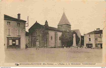 Carte Postale Ancienne - 87 - Bussière Poitevine - L'Eglise et le Monument Commémoratif - Animée - CPA - Voir Scans Rect