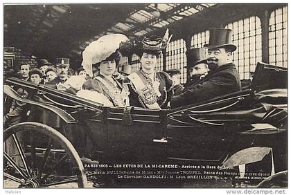 paris - ref B225 - fetes de la mi careme 1905 - arrivee a la gare de lyon - maria nulli reine de milan - carte bon etat-
