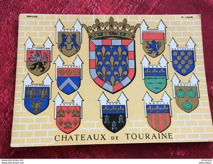 Blasons Des Châteaux de Touraine  Région Centre-Val de Loire, Carte Postale-CPA- double interieur type carte de vœux
