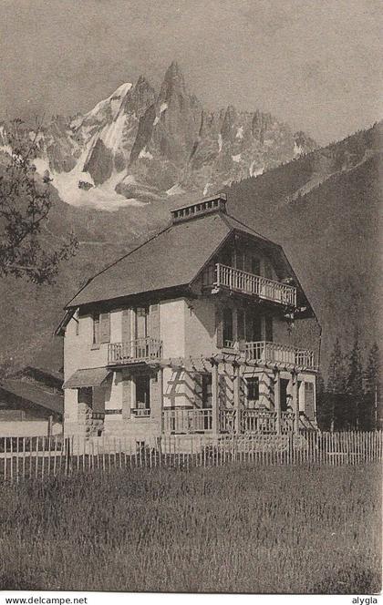 74 - CHAMONIX - LES PRAZ - VILLA CYCLAMEN - CPA signée SIMOND, propriétaire. verso imprimé description de la location