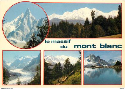 CPSM Le Massif du Mont Blanc Le Dru la chaine du Mont Blanc la Mer de Glace le Mont Blanc (4807 m) l
