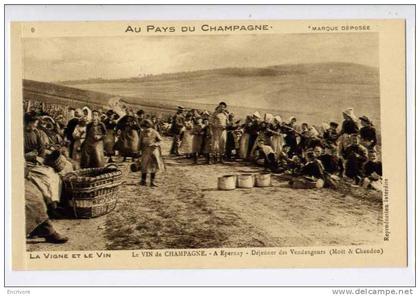 cpa Vin de Champagne EPERNAY dejeuner vendangeurs n°9 AU PAYS DU CHAMPAGNE vigne et vin -em choque