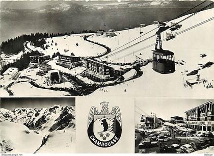 38 - Chamrousse - Multivues - Mention Photographie véritable - Blasons - Automobiles - Carte dentelée - CPSM grand forma