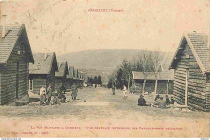 Carte Postale Ancienne - 88 - Corcieux - La vie militaire à Corcieux - Vue générale intérieure des baraquements militair