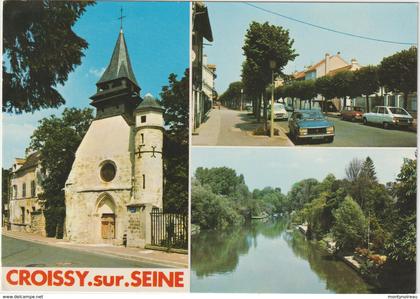 Yvelines :  CROISSY  sur  SEINE : vues  (   le  prieuré , bords de  seine , voiture  peugeot , renault  )
