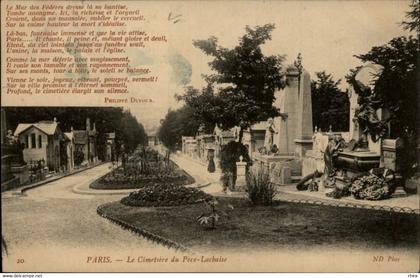 75 - PARIS - arrondissement 20 - cimetière du Père Lachaise - tombes - poème de Dufour