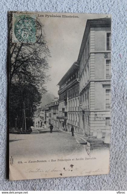 I102, Cpa 1907, Eaux Bonnes, rue principale et jardin Darralde, Pyrénées atlantiques 64