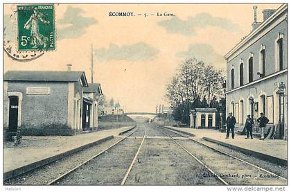 - sarthe - ref-540- ecommoy - la gare - gares - lignes de chemins de fer - carte bon etat -