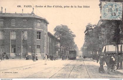 CPA France - Paris - Ecoles et Rue d Alesia - Prise de la rue Didot - Oblitérée 1905 - P. Marmuse - Chemin Ferré - Animé