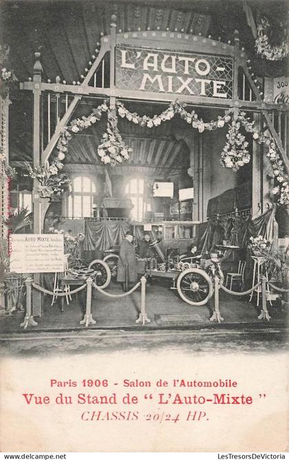 CPA PARIS - salon de lautomobile - paris 1906 - vue du stand de lauto mixte - chassis 20/24 HP - Rare