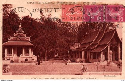 Paris (Exposition Coloniale Internationale de 1931) - Section de l'Indochine: Laos, Bibliothèque et Pagode