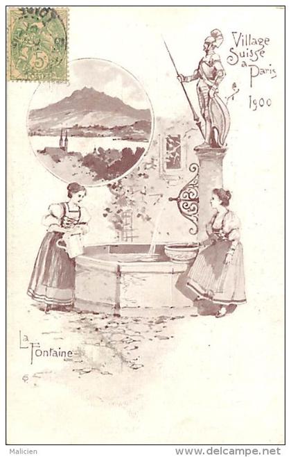 paris - ref B201 - village suisse a paris  - exposition 1900 - la fontaine - fontaines - illustrateur - carte bon etat -