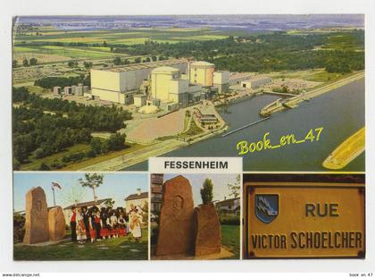 {92832} 68 Haut Rhin Fessenheim, multivues ; Centrale nucléaire, Monument Victor Schoelcher, Groupe folklorique