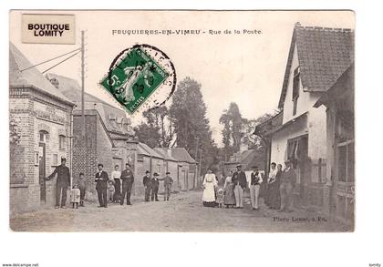 80 feuquieres en vimeu rue de la poste cpa carte rare avec cette animation cachet feuquieres 1908 photo Lenne