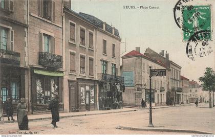 FRANCE - Feurs - Place Carnot - animé - colorisé - oblit 1909 - CPA