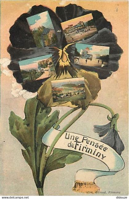 Carte Postale Ancienne - 42 - Firminy - Une pensée de Firminy - Multivues - Colorisée - Fleurs - Correspondance - CPA -