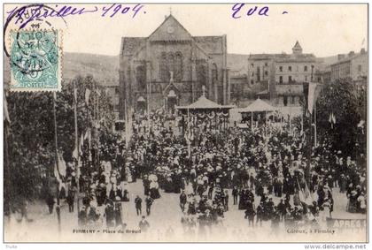 FIRMINY PLACE DUBREUIL (FETE RELIGIEUSE ? )  CARTE PRECURSEUR
