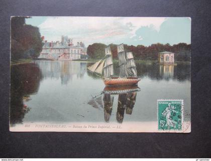 Frankreich 1909 AK Fontainebleau Bateau du Prince Imperial / kleines Segelboot Stempel Gare de Fontainebleau