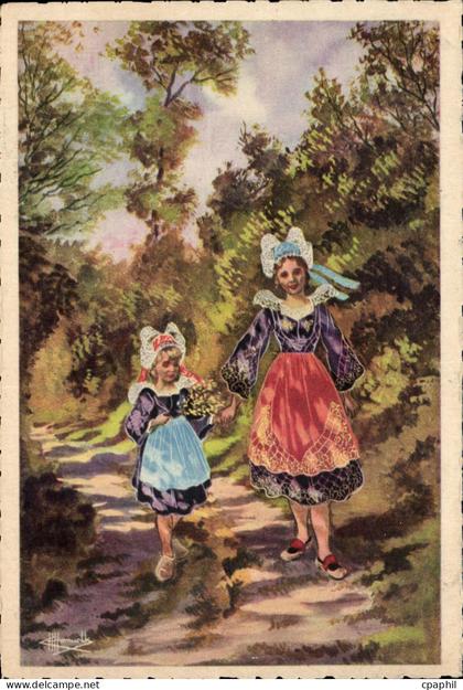 CPA Fouesnant Chemin Creux Fouesnant Folklore Costume