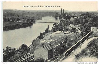 - lot et garonne - ref - 293 - fumel - vallee sur le lot - lignes de cheminds de fer - gare - carte bon etat -