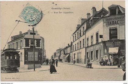 94 - GENTILLY - Tramway, rue des aqueducs - Café, billard, tabac - CPA écrite en 1905