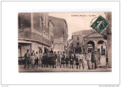 34 GIGNAC Halle, Halles, bien animée, Marché, Café Broussard, ed Broussard, 1912